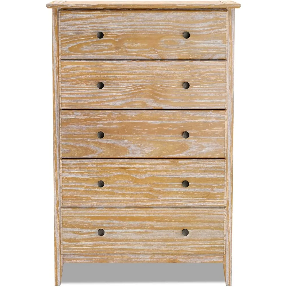 5-drawer solid wood chest in brushed driftwood finish