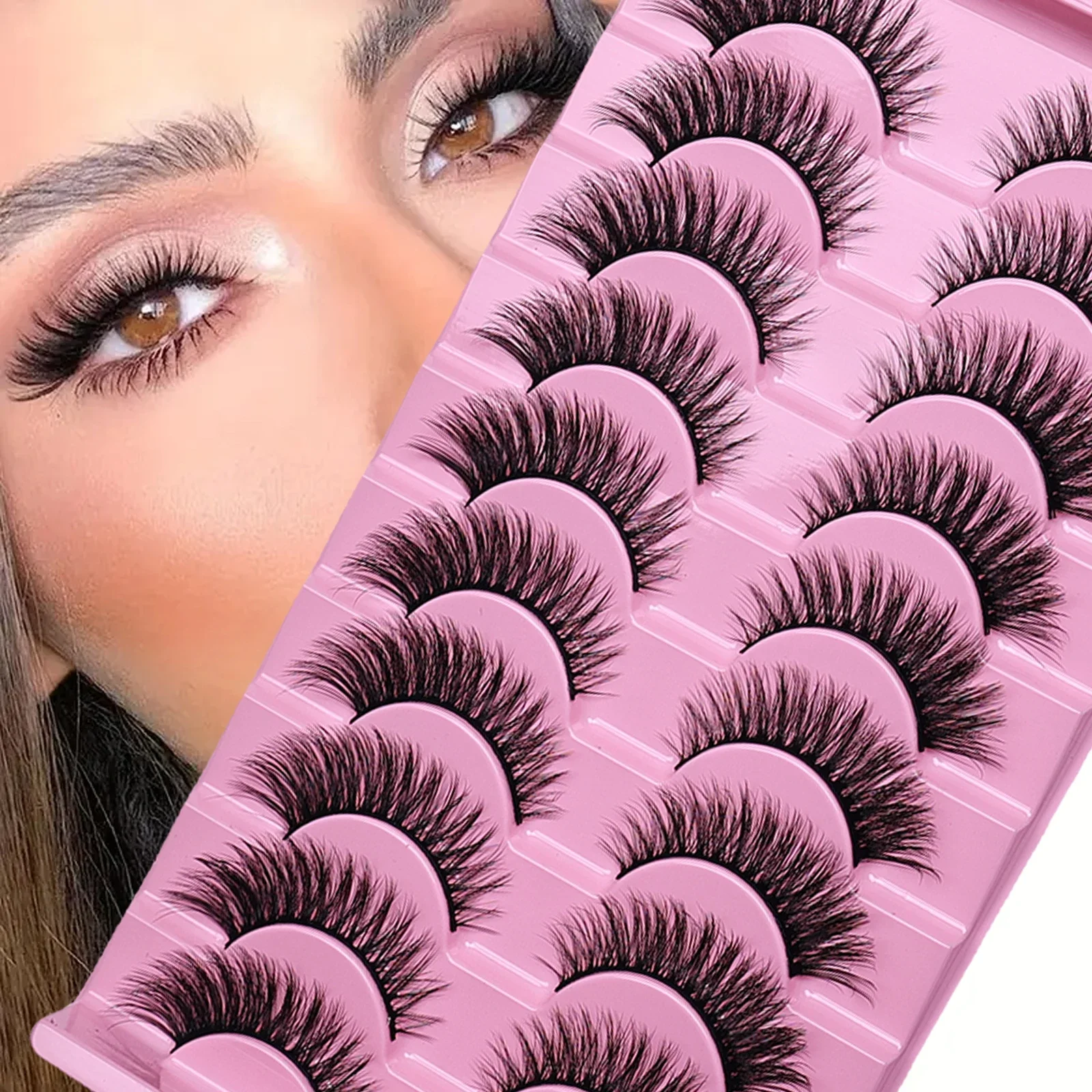 10 paires de cils naturels vaporeux et moelleux, aspect naturel, bande russe, effet 3D, cils œil de chat