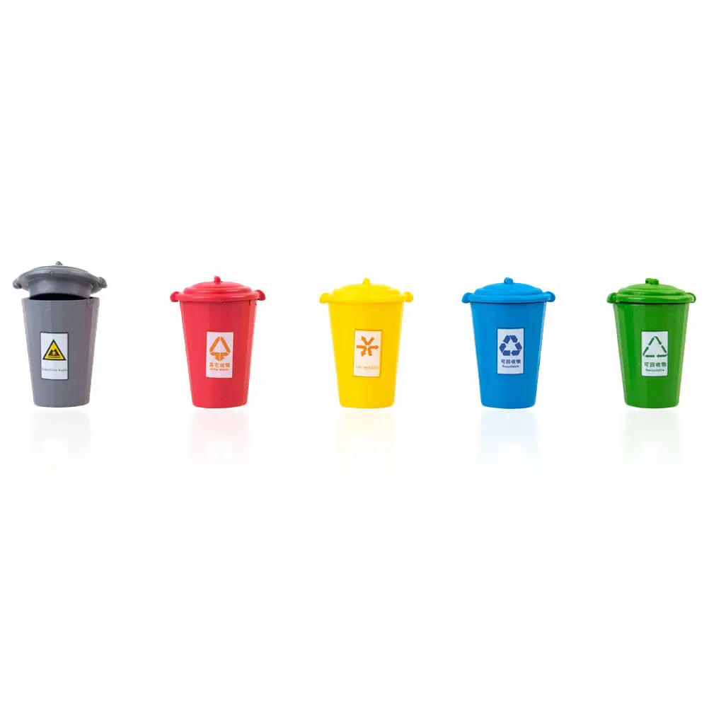 

5Pcs Mini Garbage Can Wear Resistant Small Waste Bin House Decor Sand Table Accessory Creative Micro Scene Decoration