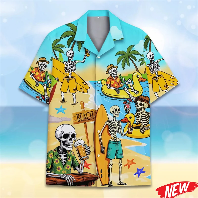 

Fashion Skeleton Graphic Hawaiian Shirt For Men 3d Printing Skull Aloha Shirts Tops Short Sleeves Summer Vacation Button Shirt