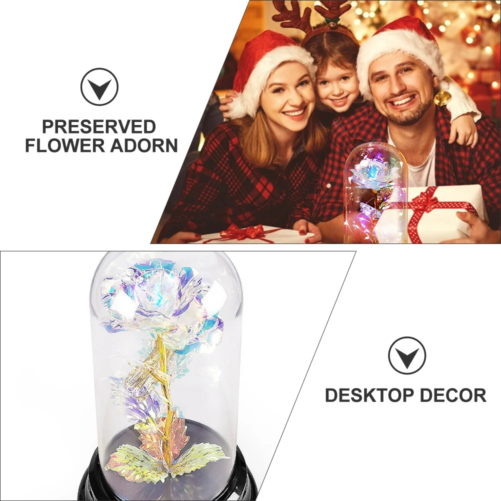 

1Pcs Exquisite Preserved Gold Foil Flower Decoration Desktop Luminous Glass Cover Ornament Indoor Scene Adorn