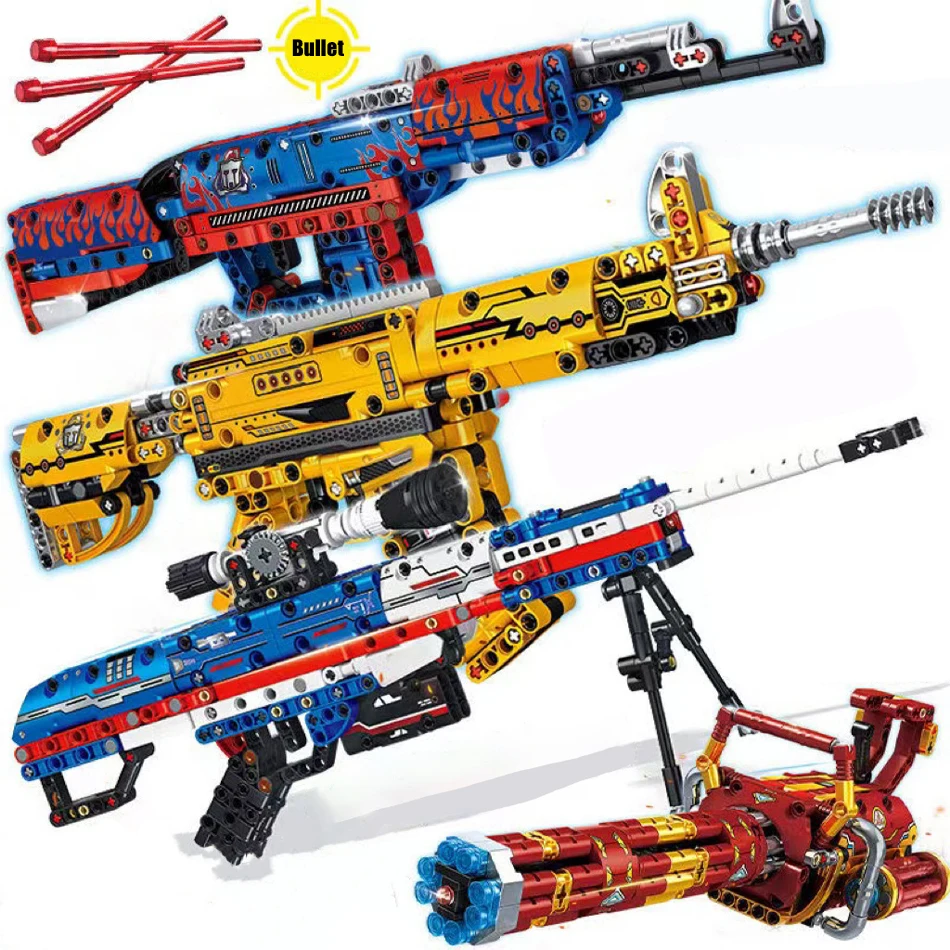 NEW MOC Military Weapons AK47 M4A1 Barrett Sniper Gatling Gun Model Building Blocks Kits Assembly Bricks Toys for Children Gifts