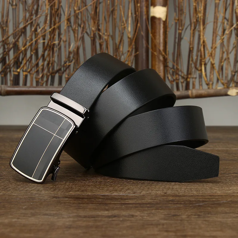 Top-grain leather men's belt with automatic buckle, genuine leather, suitable for business and casual wear