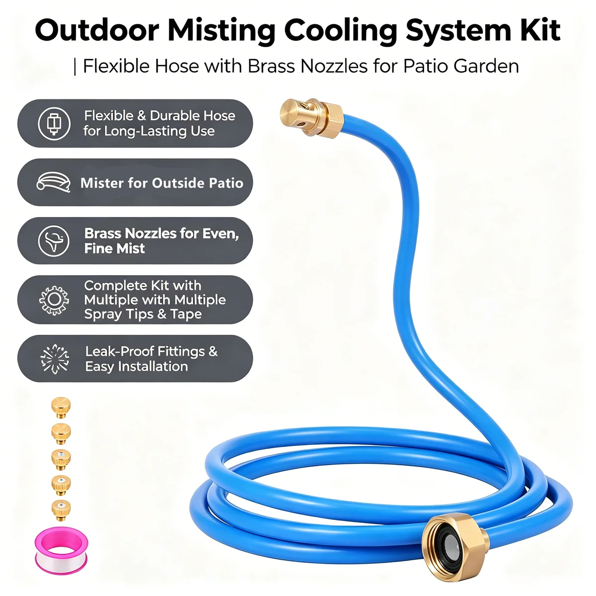 Flexible Stand Mister for Patio Cooling 3/4 Inch Brass Base Outdoor Misting System with 6 Brass Nozzles for Trampoline Garden