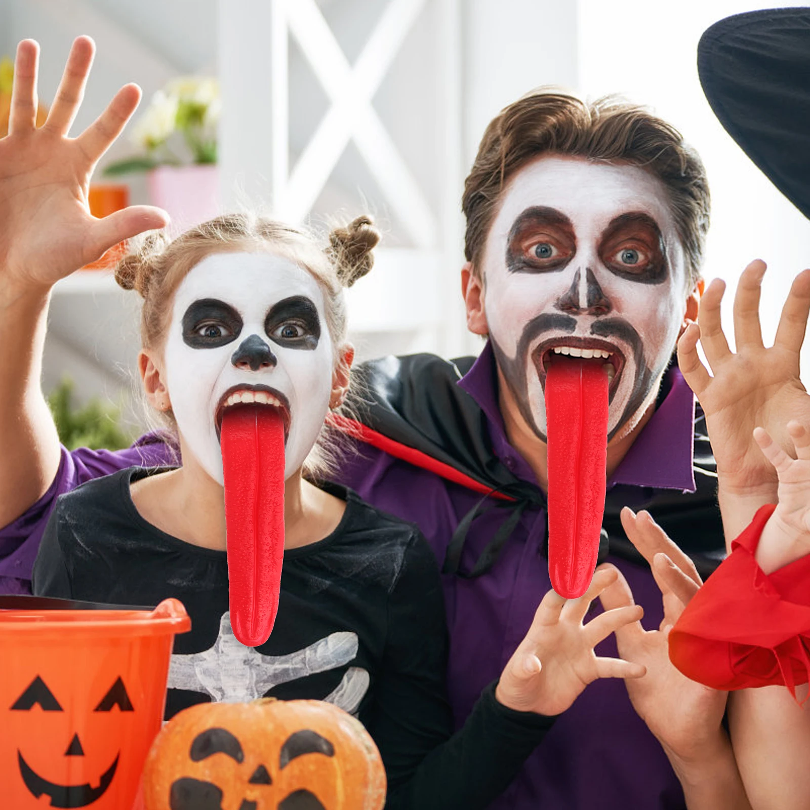 

2pcs Long Tongue Props Red Simulated Artificial Tongue For Halloween Party Prank Stage Performance Festival Cosplay Scary