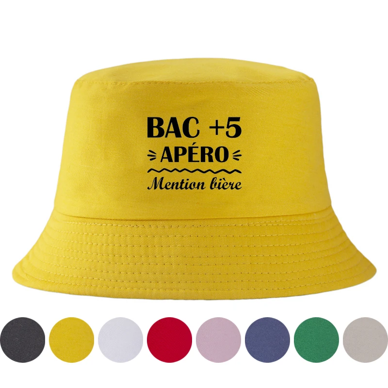 BAC + 5 APERO estampado Bob sombrero de cubo Reversible mujer hombre al aire libre mención diaria Biere sol pescador gorra Unisex adulto Panamá gorras