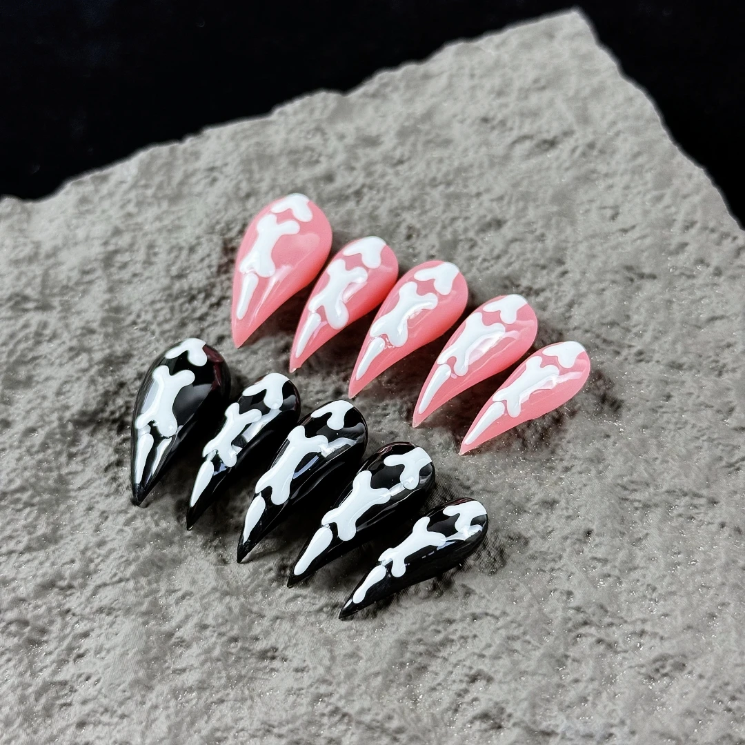 10 Stück hochwertige, süße und coole Mädchen-Accessoires, handbemalte Halloween-Drachenkralle mit Farbverlauf, schwarz-rosa Farbkontrast. – Detail 6