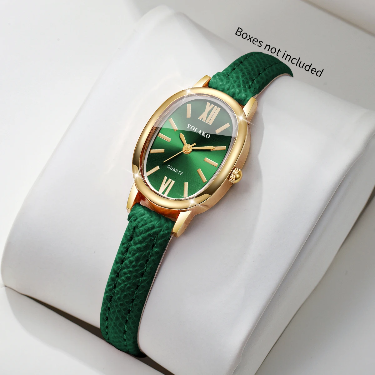 Elegant Roma Dial Women Quartz Watch Ultra-thin Green Leather Strap Ladies Clock Wristwatches Relogio Feminino （Without Box）
