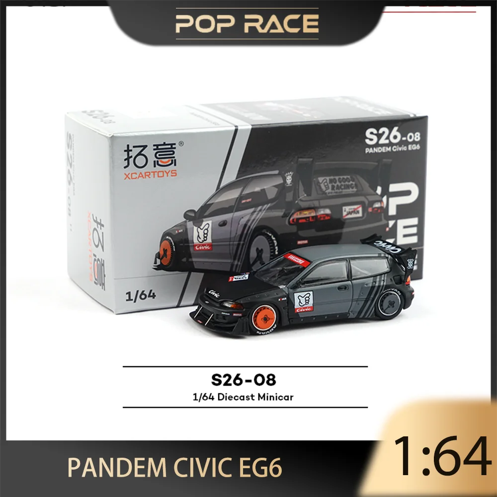 

POP RACE 1:64 Honda PANDEM Civic EG6 Alloy Premium Diecast Vehicle Model Toys Collectible Display Piece, Ship Now