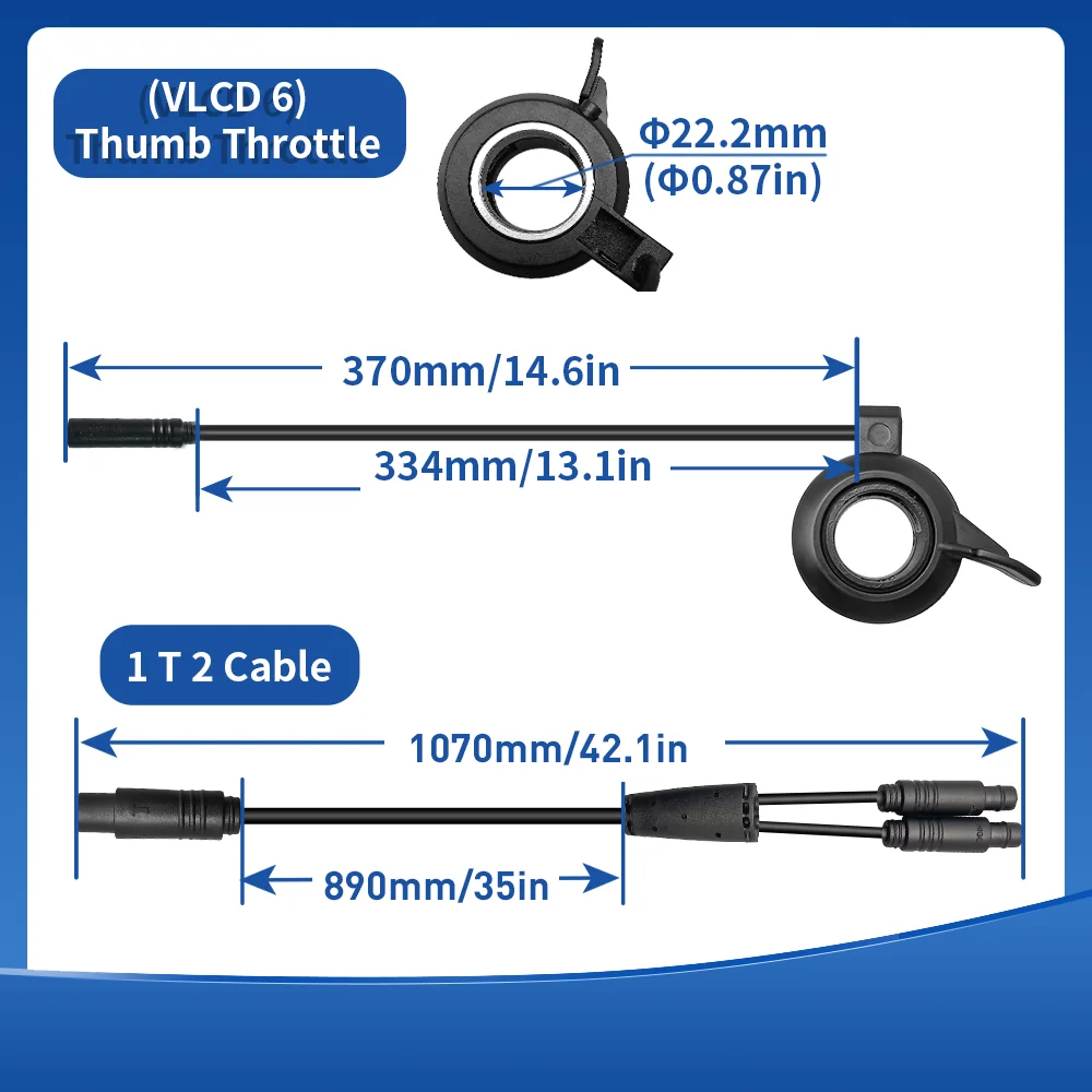 Electric bicycle TSDZ thumb throttle and 1T2 cable set electric bicycle Throttle for TongSheng Display VLCD6 or XH18