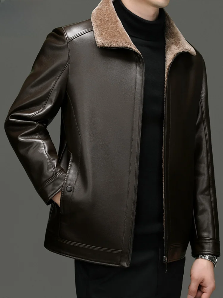

TUCANO Spring 2025 Men's Faion Thiened Fce Lined Casual Leather Jaet Versatile Busin Casual Sle Long Sve Zipper
