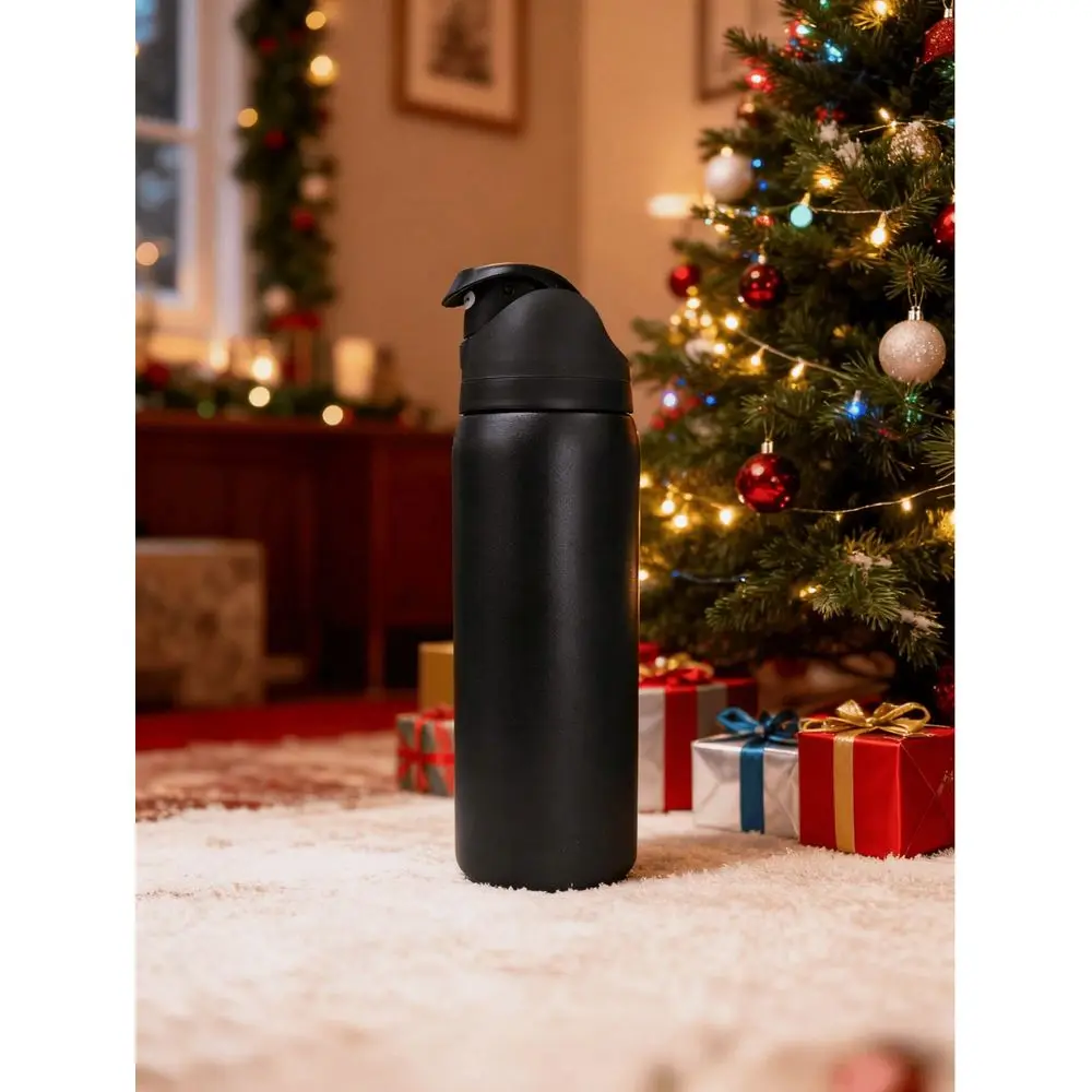 Black Vacuum Bottle 32oz Stainless Steel, OneHand Flip Cap,Ins Minimalist Style Warm Cold Retention, Perfect For Camping School