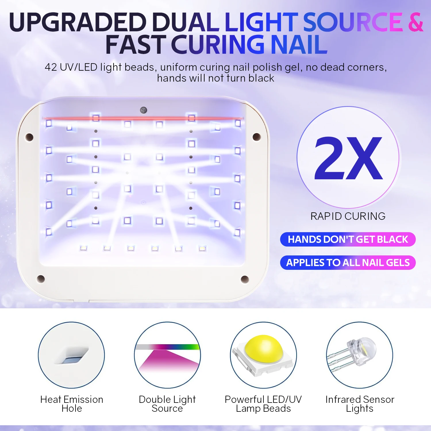 42 المصابيح قابلة للشحن مسمار مصباح المهنية الأشعة فوق البنفسجية LED مصباح مع الماس 168 واط هلام البولندية تجفيف مصباح للأظافر أدوات مانيكير #4