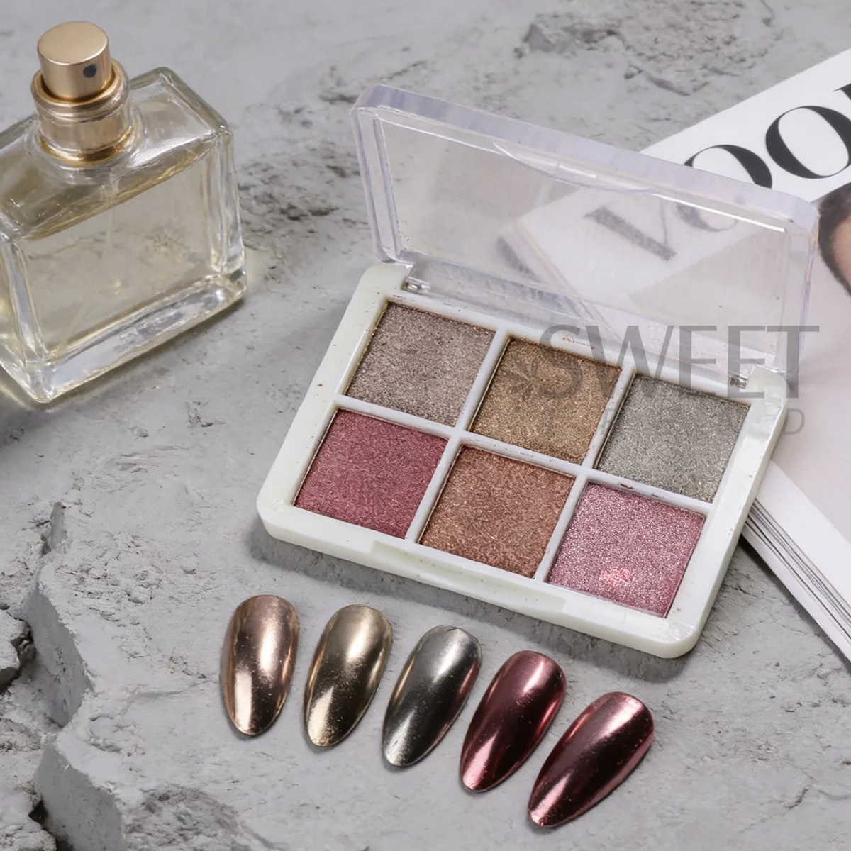 6色 マジックミラー ソリッドネイルパウダー 顔料 メタリックゴールド シルバー ラビングダスト マーメイド オーロラ エレガント フラッシュ マニキュア グリッター