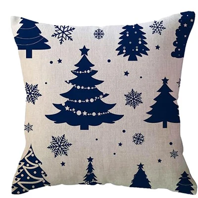 Winter Holiday Decoration Pillow Cover Blue Snowflake Tree Merry Christmas Decoration Cushion Cover Suitable for Sofa Porch