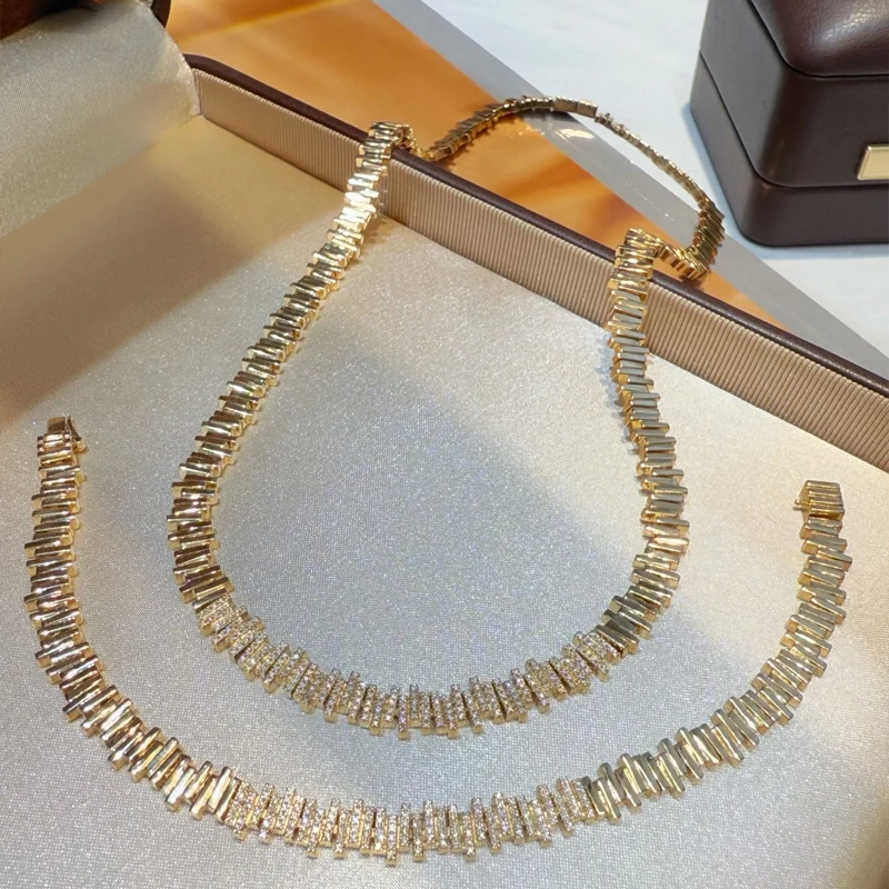 Aazuo 18K Yellow Gold Real Natrual Diamonds Luxury Jewelry Set Necklace Bracelet Gift For Women Engagement Wedding Party Au750 view 2