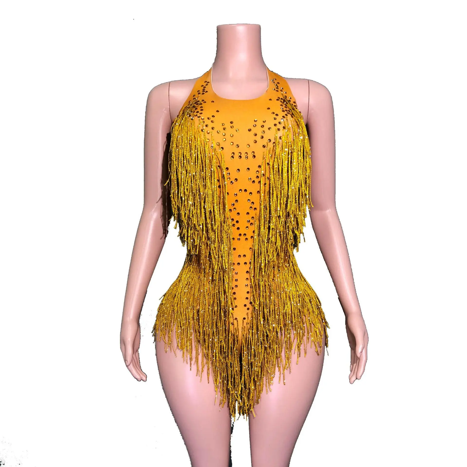 

Яркий бриллиантовый танцевальный костюм с кисточками, костюм для латинских танцев, комбинезон без рукавов с вырезом