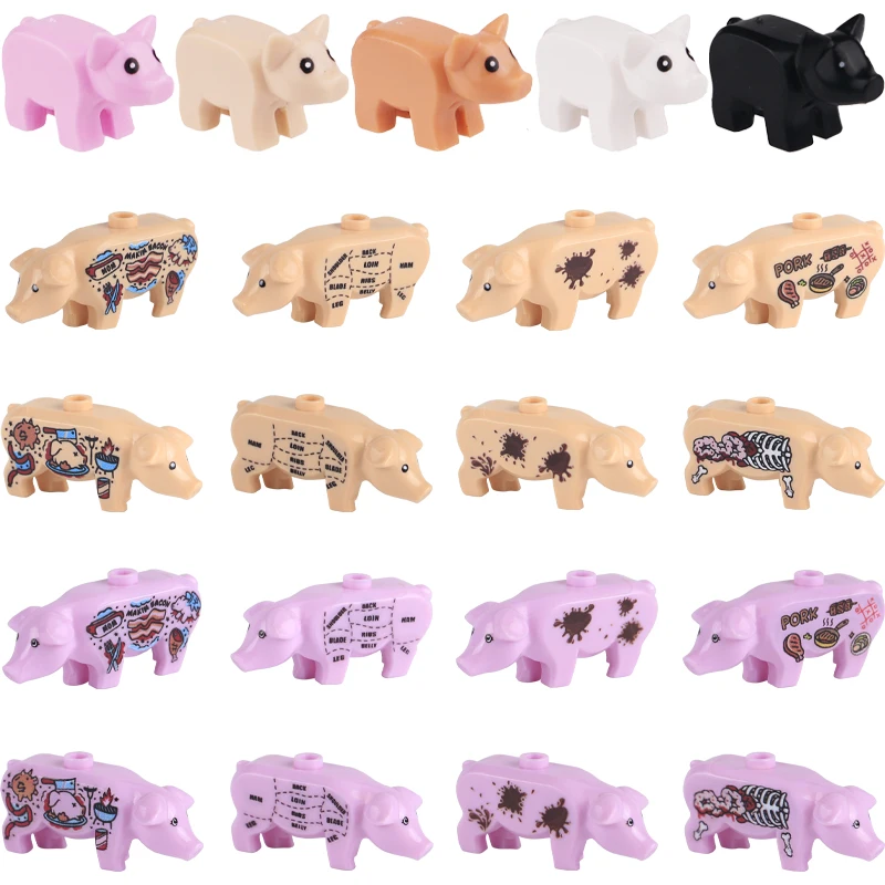 

MOC город свинья фигурки животных строительный блок супермаркет свиная еда зоопарк ферма поросенок DIY аксессуары кирпичи детские игрушки подарки на Хэллоуин