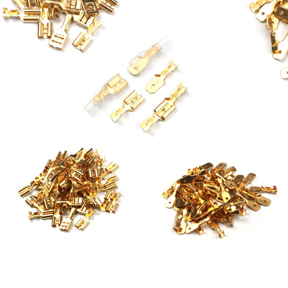 200pcs Spring Terminal Blocks with 6 3mm Spade Connectors for Secure Crimp and Solder Connections in Vehicle Electrical Systems