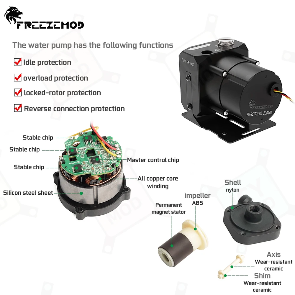 FREEZEMOD Цельный насос Резервуар для воды Водяное охлаждение Резервуар AIO OD 60 мм 12 В/24 В 260 мм/310 мм/360 мм Акриловая коробка ПК MOD PUB-SR1000