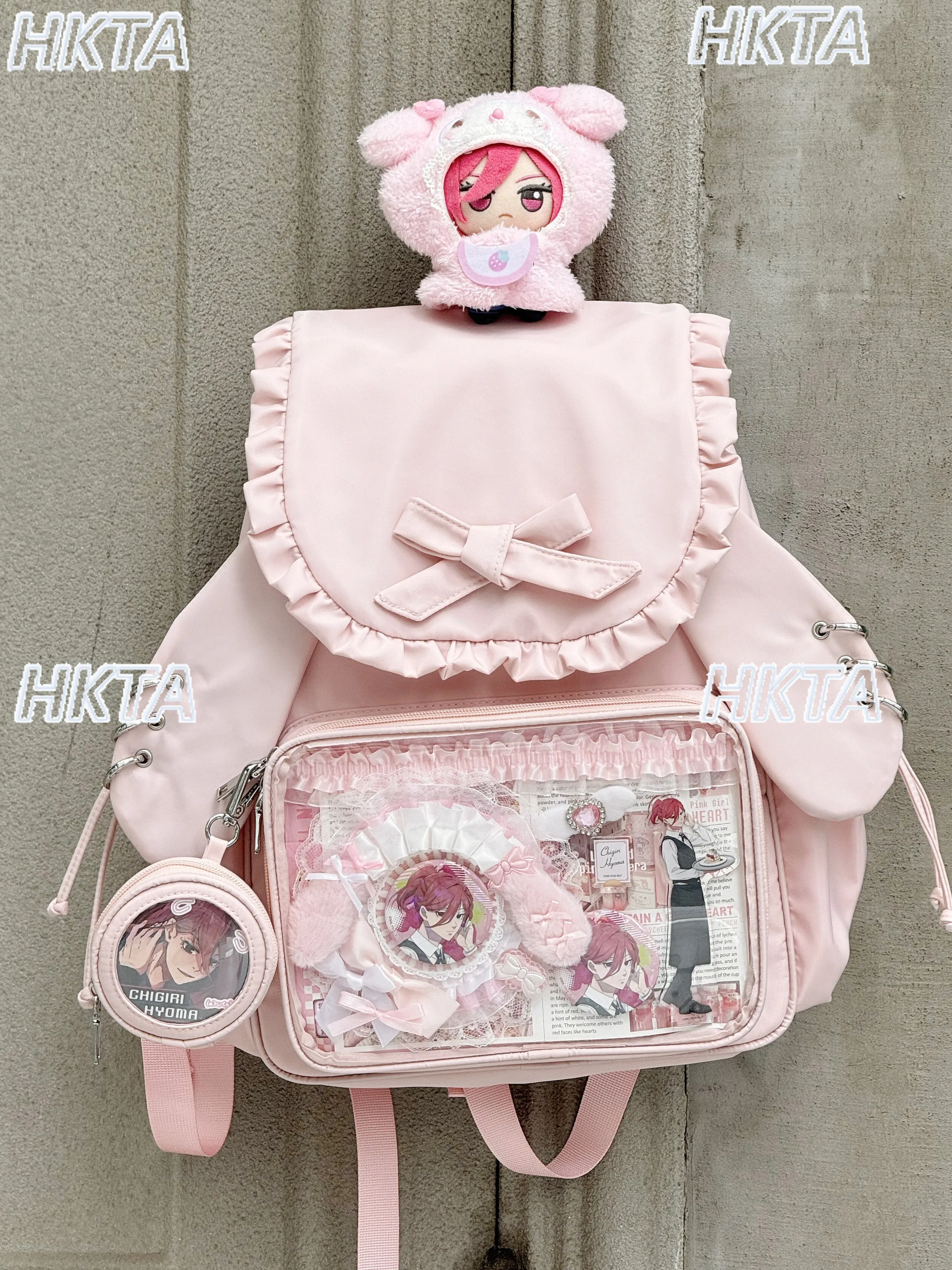 Japanese Cute Cartoon Bow Fungus Edge Large Capacity Backpack Bag Women Shoulder College Casual Lolita Schoolbags Pain Bag Girl