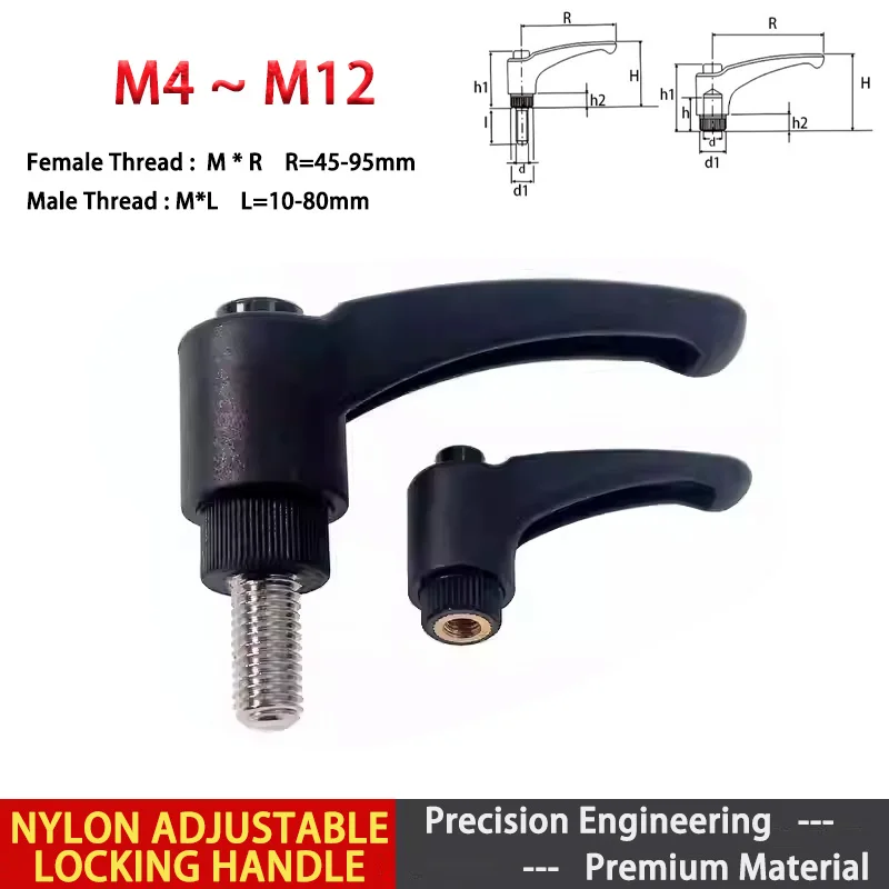 

1pcs Nylon Adjustable Position Tightening Handle Screw Resin Flange Arc-Shaped Plastic 7-Shaped Fixed Handle Female ThreadM4-M12