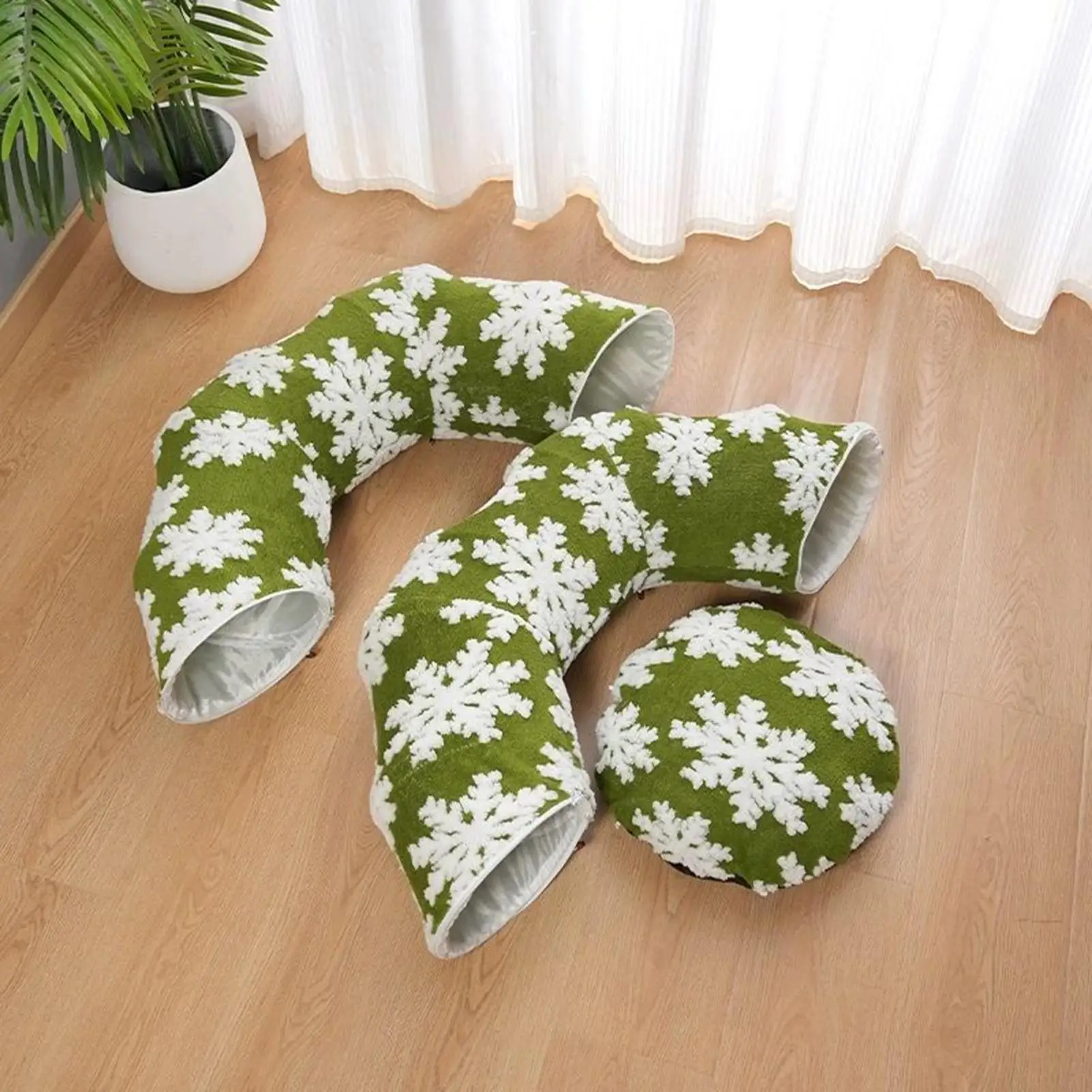 

Christmas Cat Bed Tunnel Kitten Donut Nest Plush Kitten Tunnel Mat For Living Room Balcony Enrichment Home Bedroom Exercise