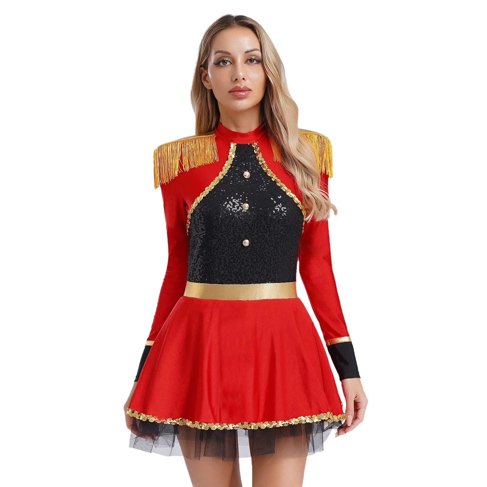 

Women Marching Band Honor Guard Cosplay Dress Adult Halloween Circus Ringmaster Performance Cosplay Costume for Carnivals Party
