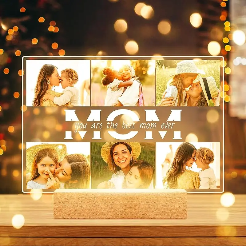 Personalized Mother\'s Day Gifts Acrylic Photo Plaque Custom Photo Collage Picture Frame Gift for Friend Mom Dad Family Bedroom
