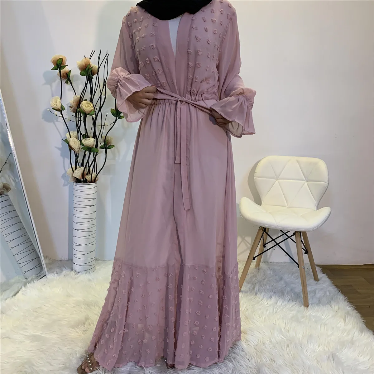 

Muslim Women Kimono Cardigan Open Abayas Dubai Turkey Kaftan Eid Ramadan Jalabiya Robe Modest Abaya Dress Gown Islamic Clothing
