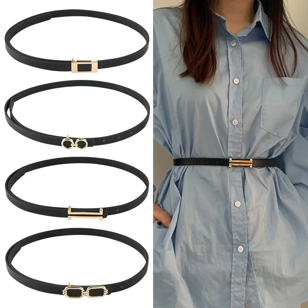 Fashion Leather Thin Belt For Women Metal Buckle Waist Strap Designer Ladies Trouser Dress Decoration Waistband