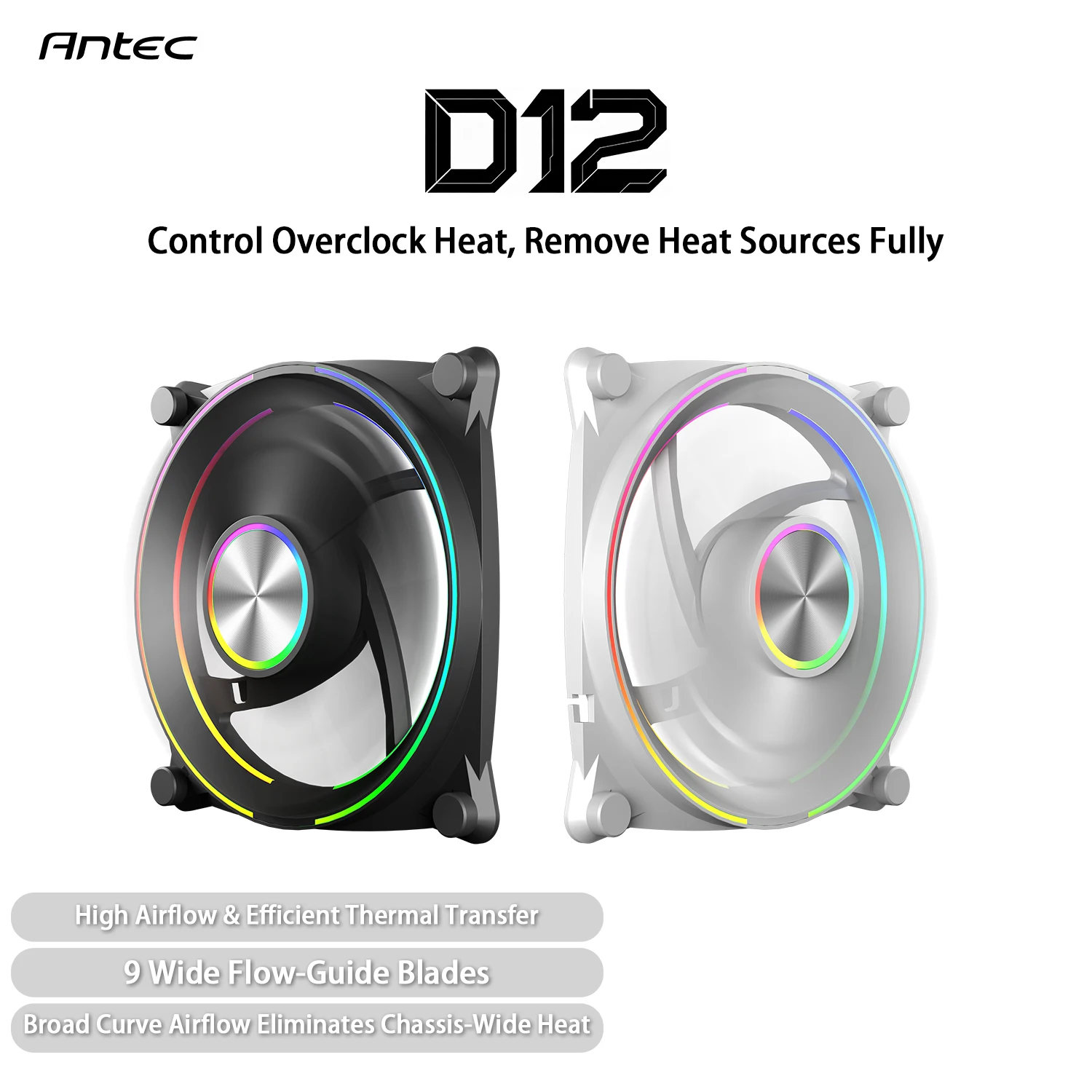 Antec 120mm Reverse Blade Case Fan 5V 3PIN 4PIN PWM Silent Cooler Synchronized Dual-ring ARGB Light For PC Chassis Water Cooling