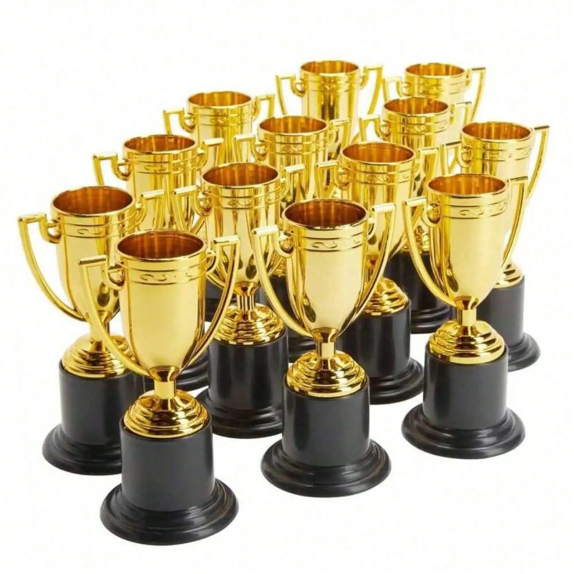 Mini trofeos de plástico chapados en oro toschool trasero de 6 piezas, conjunto de trofeos de plástico dorado elegante para primer día de escuela
