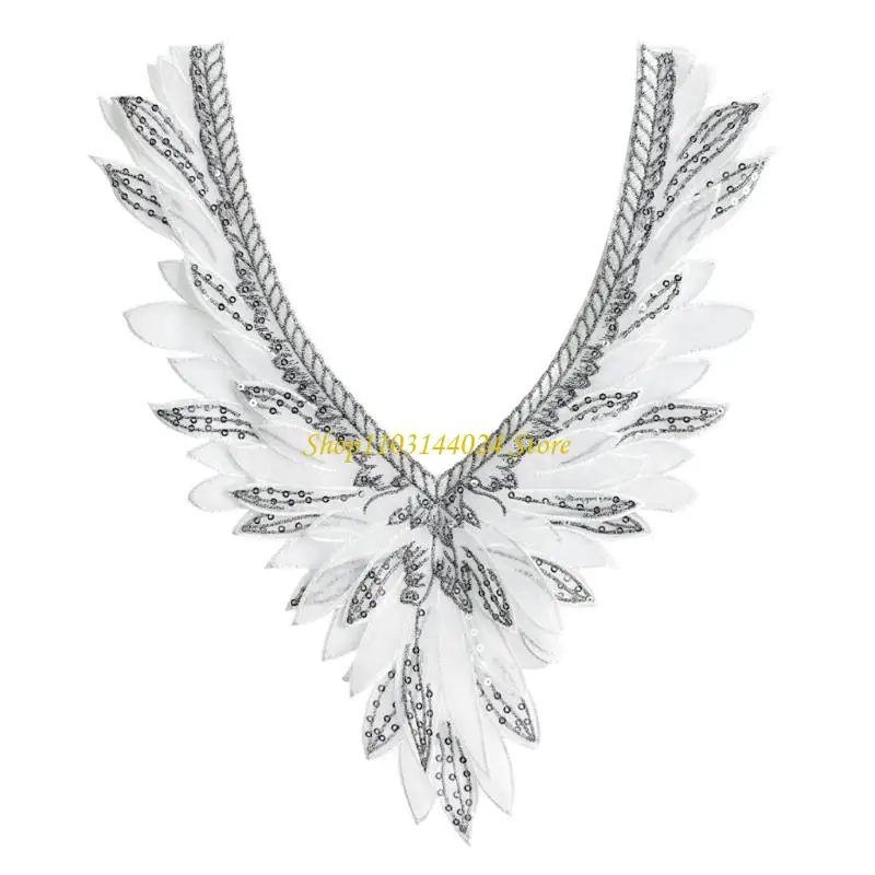

N5KE Elegant Embroidered Collar Angel Wing Design Beaded Organza For Wedding Prom