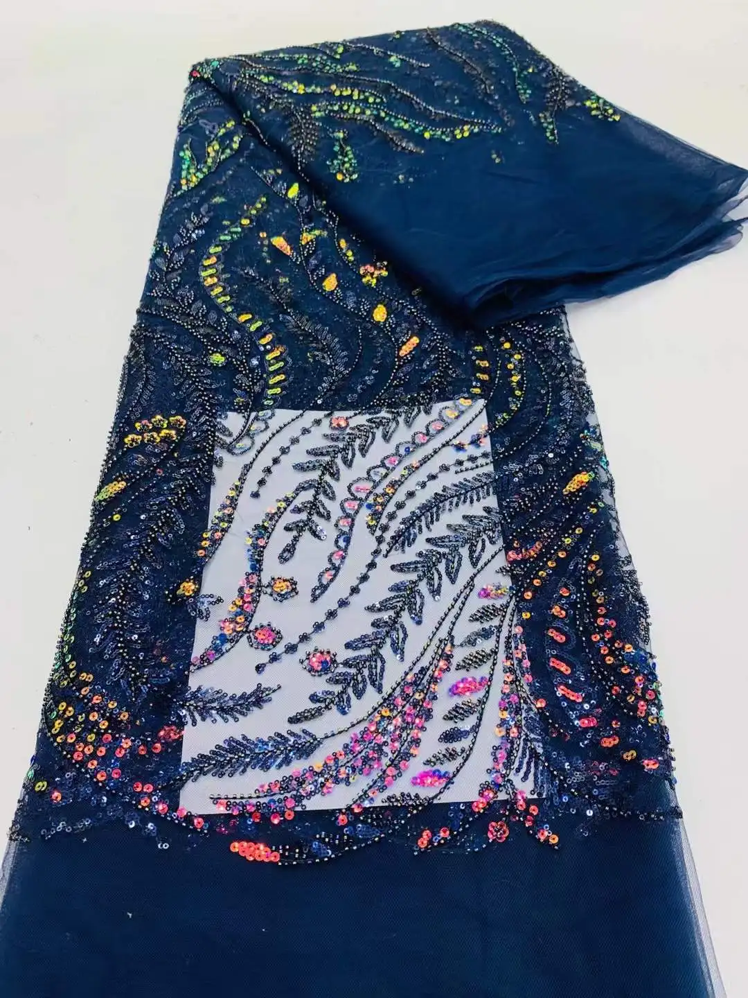 

Hot Sale Luxury African Groom Lace Fabric 2024 High Quality Material Nigerian French Sequins Lace Fabric For Wedding 5 Yards CD