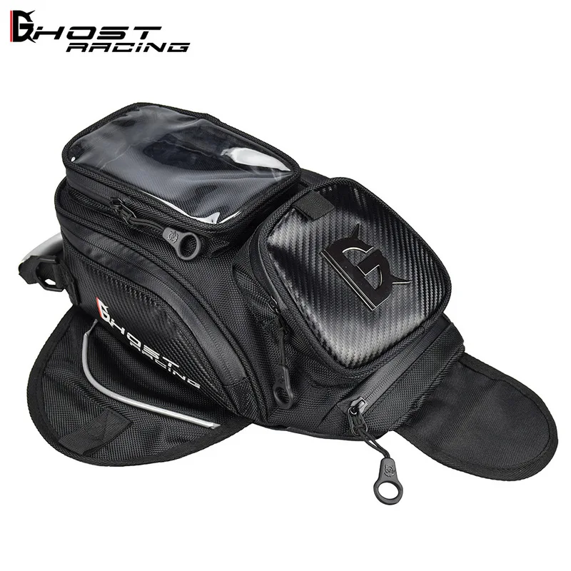 ghost-racing-motorcycle-carbon-fiber-magnetic-tank-bag-touch-screen-navigation-pouch-dustproof-rider-waist-bag-motorbike-gear