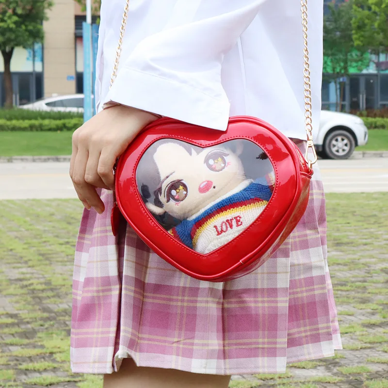 Sweet Lolita Bag 2024 New Popular Ita Bag Solid PU Heart Crossbody Bags for Women Fashion Trendy Transparent Shoulder Bag