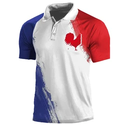 France Flag Simple Classic Polo Shirt For Men's Clothes Rooster Eiffel Tower Print Short Sleeve Shirts Summer Streetwear Top