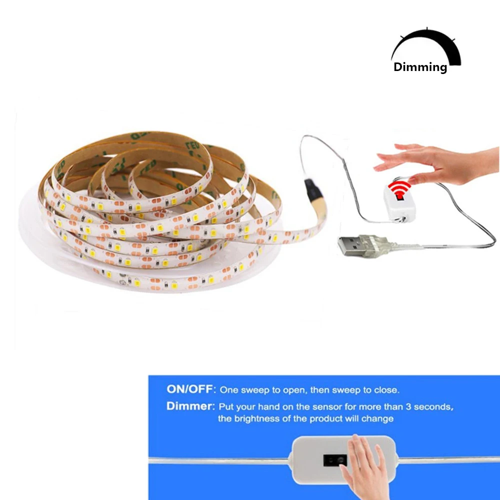 Hand Scan 5V LED Light Strip Sensor Induction 2835 60LEDs/m Flexible Lights Strip for Stairs Corridors Mirrors Bedroom Cabinets