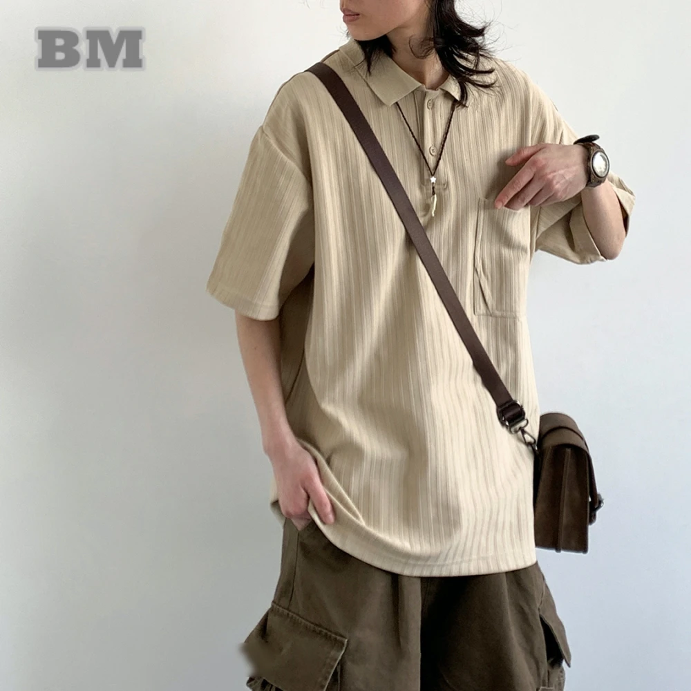 

Japanese Vintage Polo Shirt Men Women Summer Solid Color Black Tee Short Sleeve Harajuku Trendy Streetwear Fashion Casual Tops