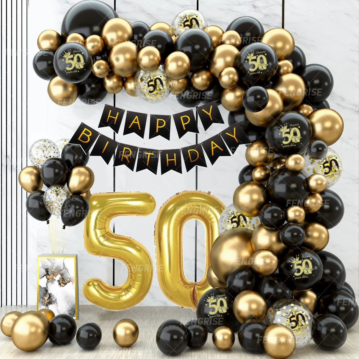 Kit arco ghirlanda di palloncini in oro nero Happy 18 30 40 50 anni decorazioni per feste di compleanno adulti anniversario coriandoli palloncino in