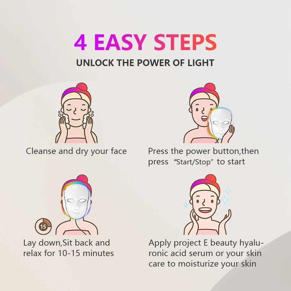 Safe Effective Whitening  Reduce Acne Marks Lighten Skin Tone Photon Rejuvenation 7 colors led Facial Light Therapy Mask