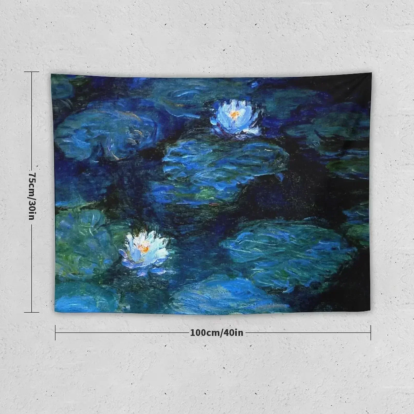 Water Lilies Monet deep blue Tapestry Kawaii Room Decor Aesthetic Room Decor Decoration For Bedroom Tapestry