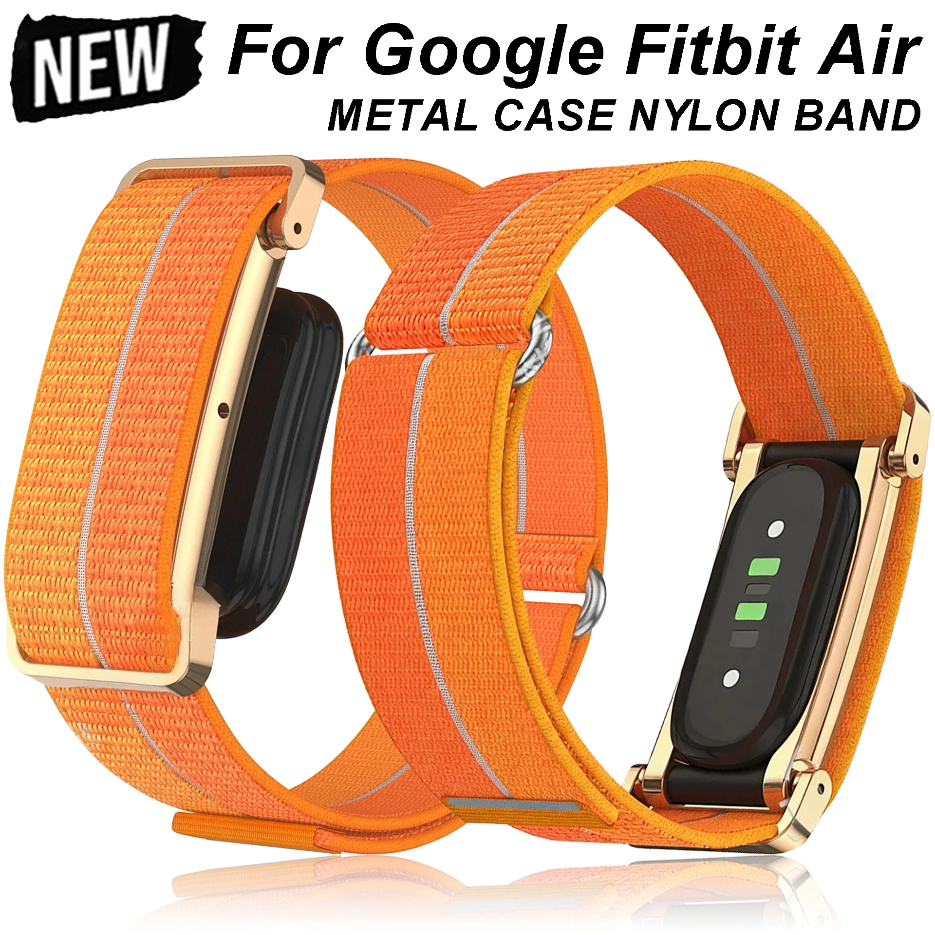 Metal Protective Case Nylon Strap For Google Fitbit Air Ultra-Slim Feather-Light Breathable Quick Release Replacement Wrist Band