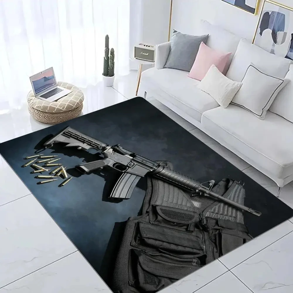 Rifle Pistol Revolver Gun AK47 Pattern Floor Mat Hallway Carpet Retro Multiple Choice Living Room Kitchen Rug Non-Slip Welcome