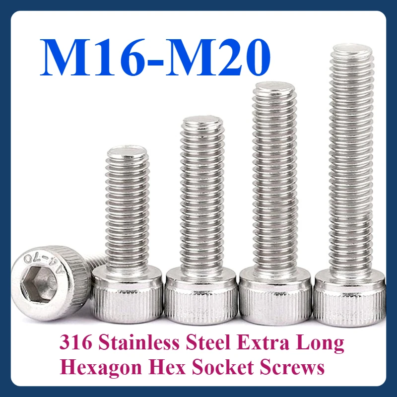 

Болт с шестигранной головкой и шестигранной головкой над длинный, 110-150 мм (1 ~ 2 шт.) Удлиненные винты с шестигранной головкой из нержавеющей стали 316 M16 M20