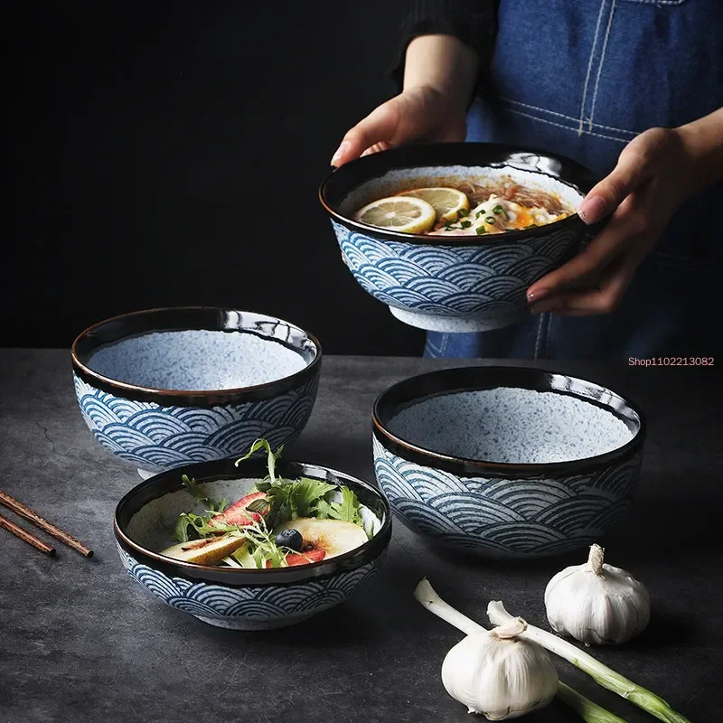 Japanische Keramik-Reisschale, Ramen-Schüssel, Salat-Nudel-Suppenschale, Restaurant-Steakteller, Küchengeschirr, Heimdekoration