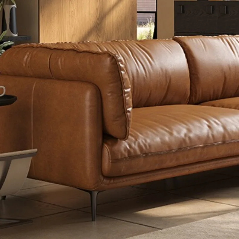 

Retro oil wax leather hug sofa, straight row leather sofa