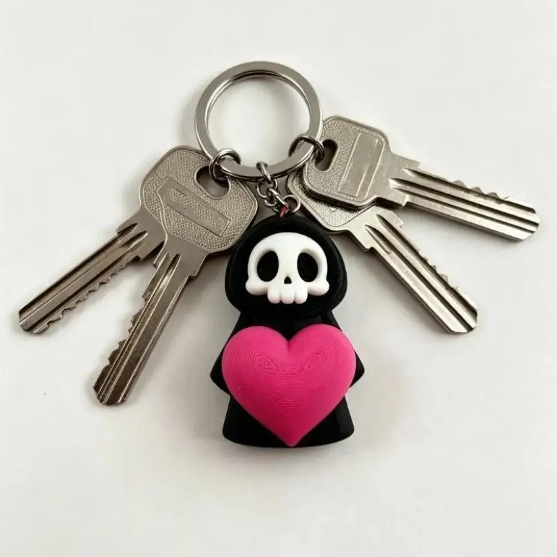 Cute Grim Reaper Keychain With Heart, Gothic Skeleton Key Ring, Spooky Halloween Bag Charm, Craft Key Holder, Party Gift