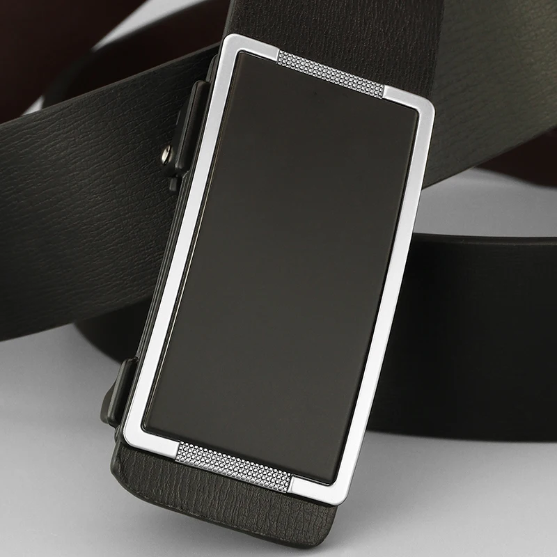 Ikat Pinggang Kulit Asli Kulit Sapi Ompong Kualitas Tinggi Ikat Pinggang Gesper Otomatis Persegi Fashion Pria Ceinture Homme Z252